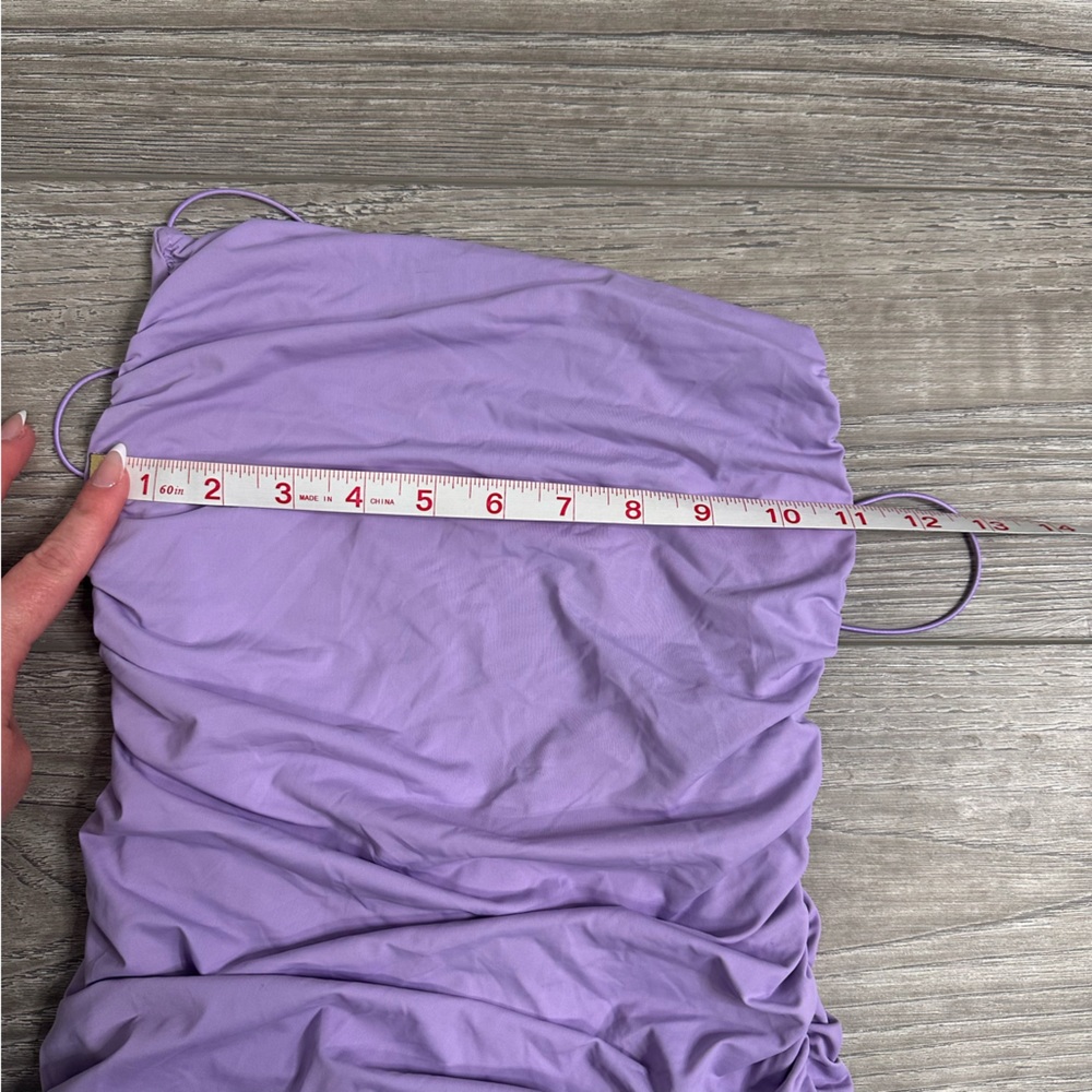 Lavender Ruched Strapless and Backless bandeau Mini Dress - Picture 2 of 4